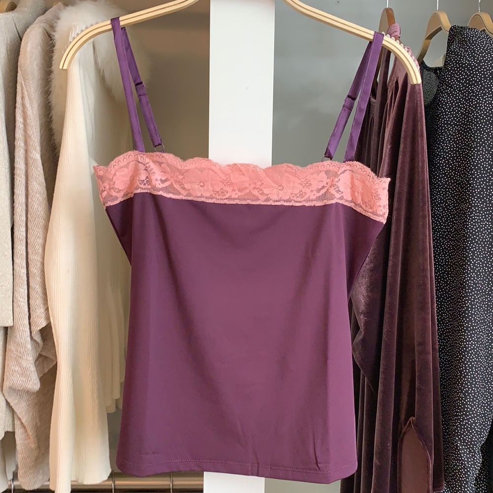 Intimo Purple Camisole with Pink Lace SZ M